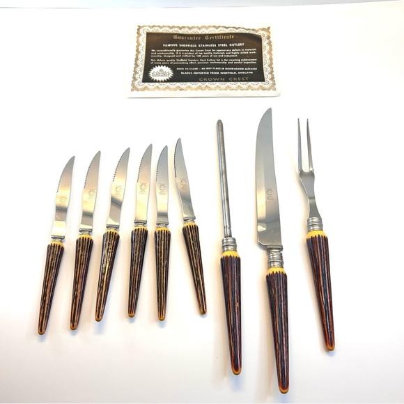 Crown Sheffield Stainless Steel Bakelite Antler Handled Steak Meat Knife… - Picture 10 of 13